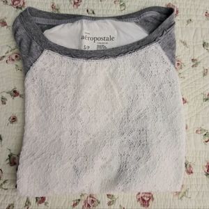 Aeropostale Gray and White Lace Top